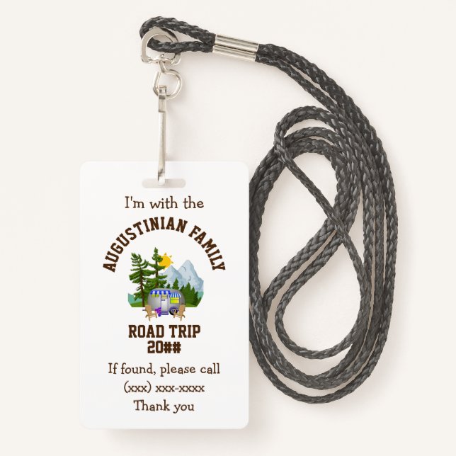 Badge Voyage sur la route familiale PERDU ENFANT (Devant avec lanière)