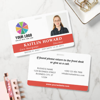 Badge Warm Red with Logo Photo Pronouns Employee ID
