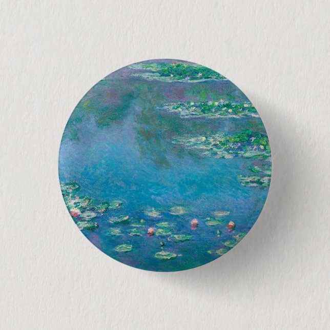 BADGE: "WATERLILIES" BY MONET 1 INCH ROUND BUTTON (Front)