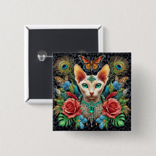 Badge White Sphynx Cat Art 2 Inch Square Button