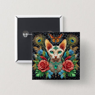 Badge White Sphynx Cat Art 2 Inch Square Button