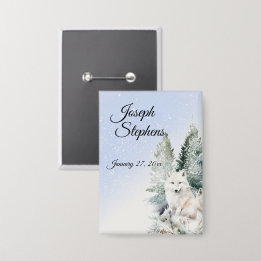 Badge Winter Forest Watercolor Button