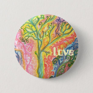 Badge with Colourful Tree Design and "Love" 2 Inch Round Button