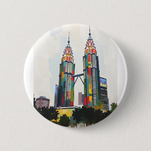 Badge With Petronas Towers In Malaysia 2 Inch Round Button