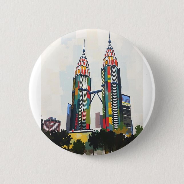 Badge With Petronas Towers In Malaysia  2 Inch Round Button (Front)