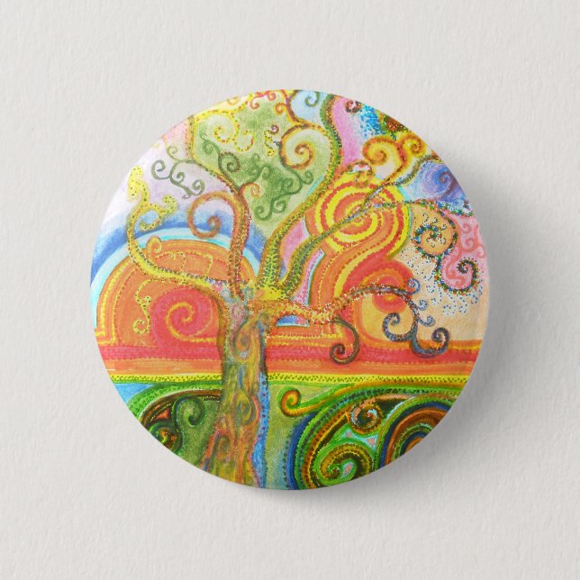 Badge with Psychedelic Colourful Tree Design 2 Inch Round Button (Front)