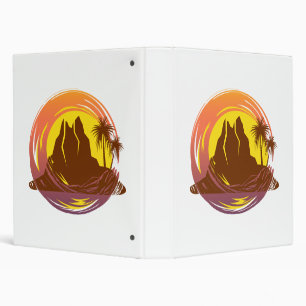 Badge with tropical volcano scenery and palm trees binder