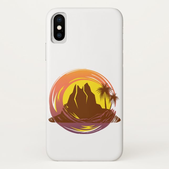 Badge with tropical volcano scenery and palm trees Case-Mate iPhone case (Back)