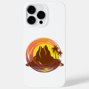 Badge with tropical volcano scenery and palm trees Case-Mate iPhone 14 pro max case