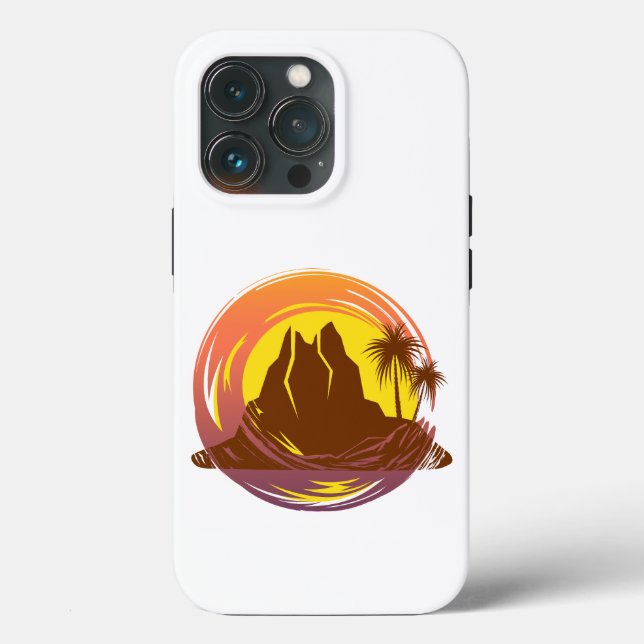 Badge with tropical volcano scenery and palm trees Case-Mate iPhone case (Back)