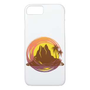 Badge with tropical volcano scenery and palm trees Case-Mate iPhone case