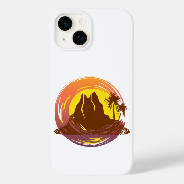 Badge with tropical volcano scenery and palm trees Case-Mate iPhone case (Back)
