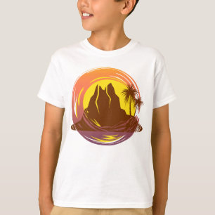 Badge with tropical volcano scenery and palm trees T-Shirt