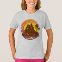 Badge with tropical volcano scenery and palm trees