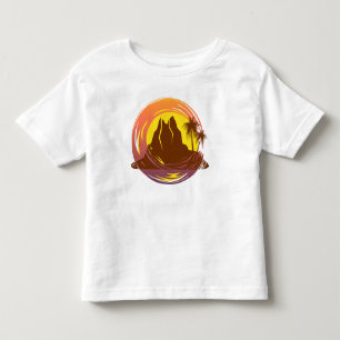 Badge with tropical volcano scenery and palm trees toddler t-shirt