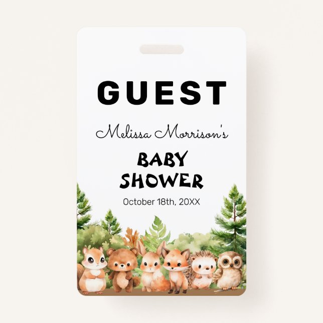 Badge Woodland Baby Boy Shower Guest (Devant)