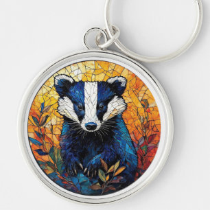 Badger Amid Stained Glass Art Nature Elements Keychain