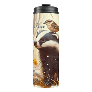 Badger and Sparrow Nature Wildlife Rustic Thermal Tumbler