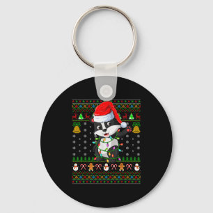 Badger Christmas Lights Funny Santa Ugly Sweaters  Keychain