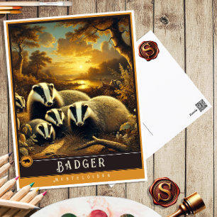Badger   Cute Family Vintage Animal Postcard