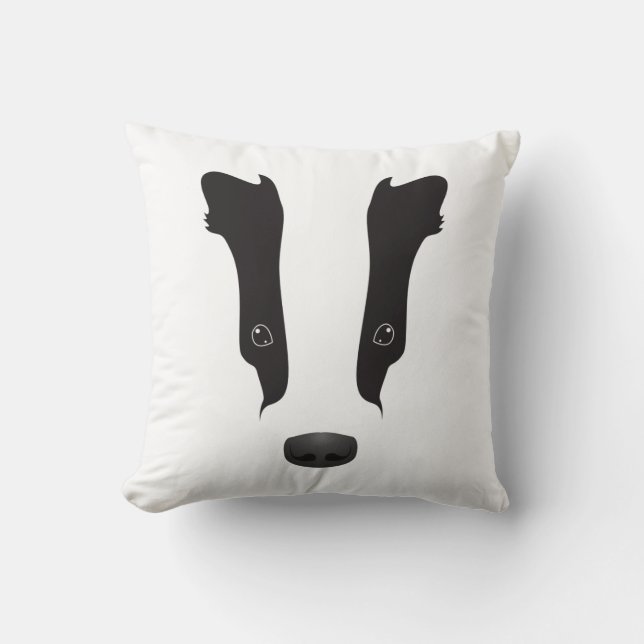 Badger Face Silhouette Throw Pillow (Front)