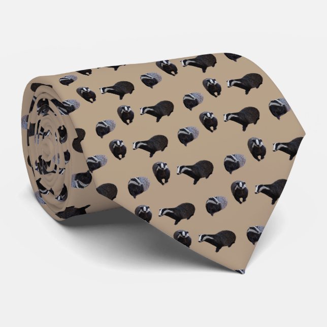 Badger Frenzy Tie Double Sided Print (Beige) (Rolled)
