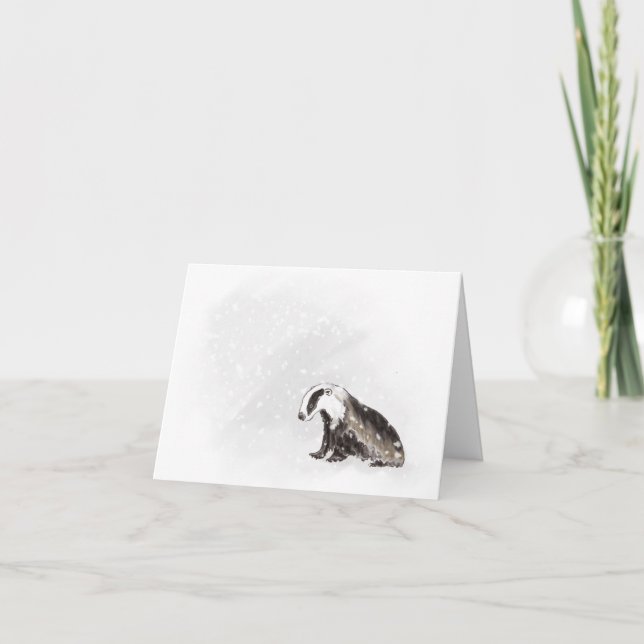 Badger in Snow Flurry Holiday Card (Front)