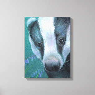 Badger in the bluebell woods canvas print
