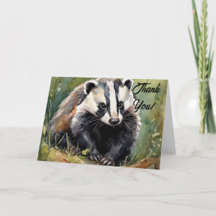 Badger in woodland setting thank you card