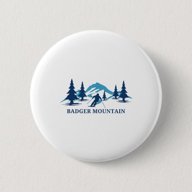 Badger Mountain Washington Ski Resort Skiing Skier 2 Inch Round Button (Front)