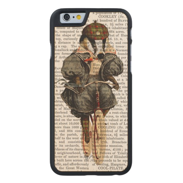 Badger on Vintage Bicycle Carved Wood iPhone Case (Back)