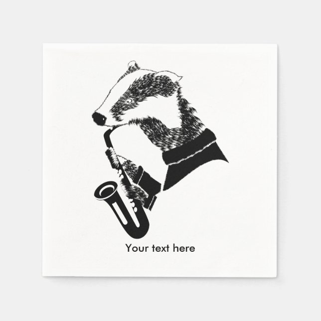 Badger playing a saxophone napkin (Front)
