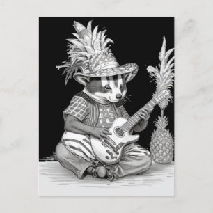 Badger playing guitar with pineapple birthday postcard