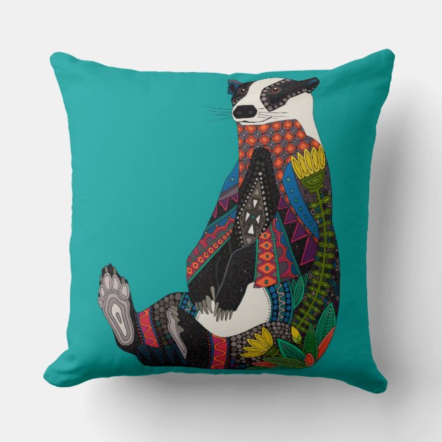 badger turquoise throw pillow (Front)