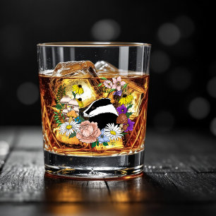 Badger Wild Flowers Mushrooms Green Whiskey Glass