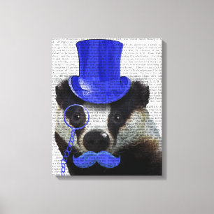 Badger with Blue Top Hat and Moustache Canvas Print