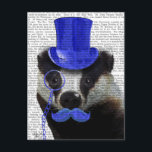 Badger with Blue Top Hat and Moustache Postcard<br><div class="desc">Pets</div>