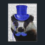 Badger with Blue Top Hat and Moustache Postcard<br><div class="desc">Pets</div>