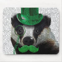 Badger with Green Top Hat and Moustache