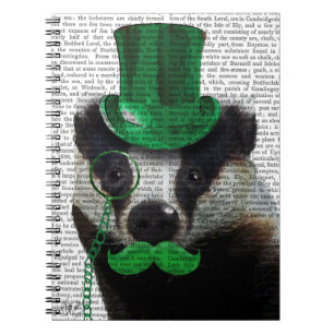 Badger with Green Top Hat and Moustache Notebook