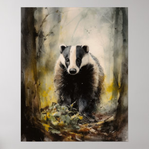 Badger Woodland Animal Art Imprimer Poster