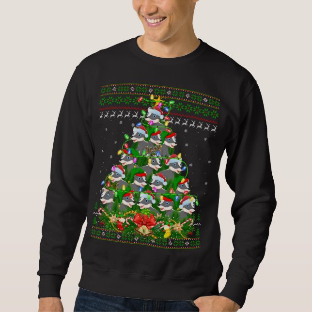 Badger Xmas Lighting Tree Santa Badger Ugly Christ Sweatshirt (Front)