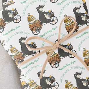 Badgers on Bike Kids Birthday Personalized Wrapping Paper Sheet