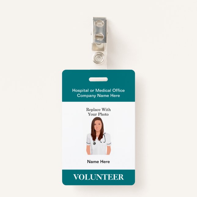 Badges d'identité photo de l'hôpital bénévole Médi (Devant avec clip)