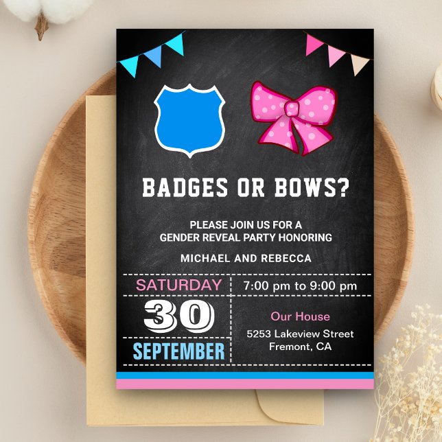 Badges or Bows Gender Reveal Party Invitation (Creator Uploaded)