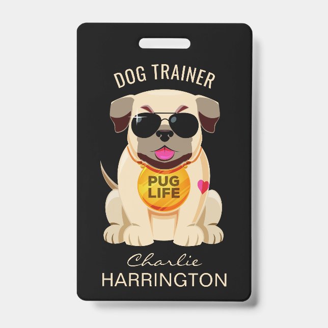 Badges personnalisés Pug Life avec texte et couleu (Avant)