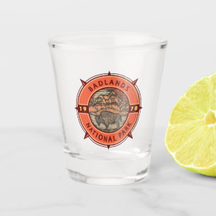 Badlands National Park Buffalo Retro Compass Shot Glass