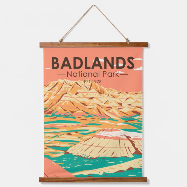 Badlands National Park Landscape Vintage Hanging Tapestry (Front)