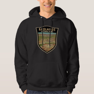 Badlands National Park Landscape Watercolor Badge Hoodie