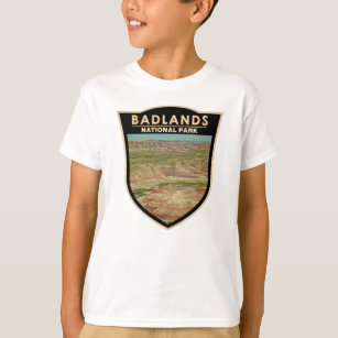 Badlands National Park Landscape Watercolor Badge T-Shirt